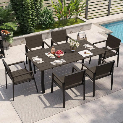 Outdoor Table and Chairs for 6 Aluminum Patio Dining Set with Umbrella Hole