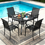SUNCROWN 5 - Piece Outdoor Dining Set, Patio Furniture Set with 4 x Textilene Dinning Chairs and 41" Metal Round Table with Umbrella Hole for Lawn Garden Backyard Deck, Black