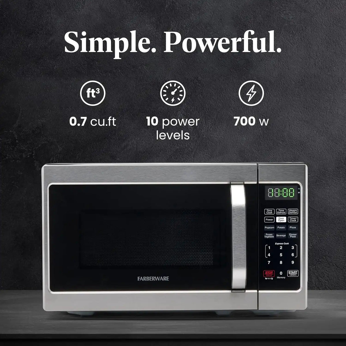 Farberware Countertop Microwave Oven 0.7 cu.ft. 700 Watts, Stainless Steel