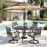 PHI VILLA 4 Piece, Outdoor Dining Set, Round Metal Table, 10ft Umbrella