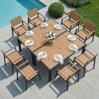 Vexwalx 10 Pcs Outdoor Dining Set, 67" HDPS Dining Set for 8, Gray-Teak
