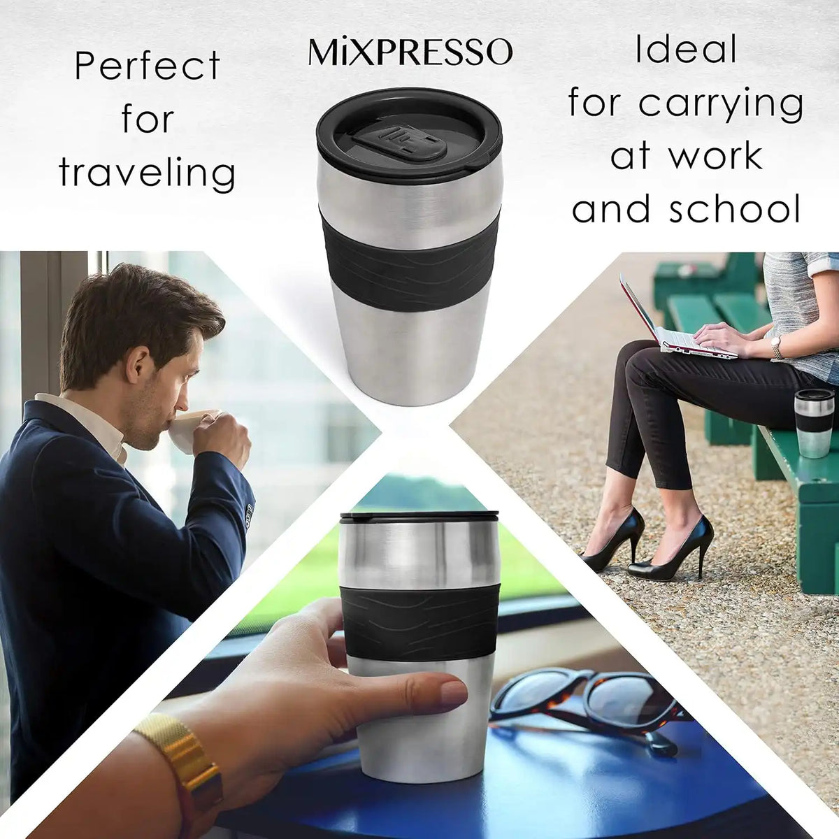 Mixpresso Single Serve & Single Cup Coffee Maker with 14oz Travel Mug Black