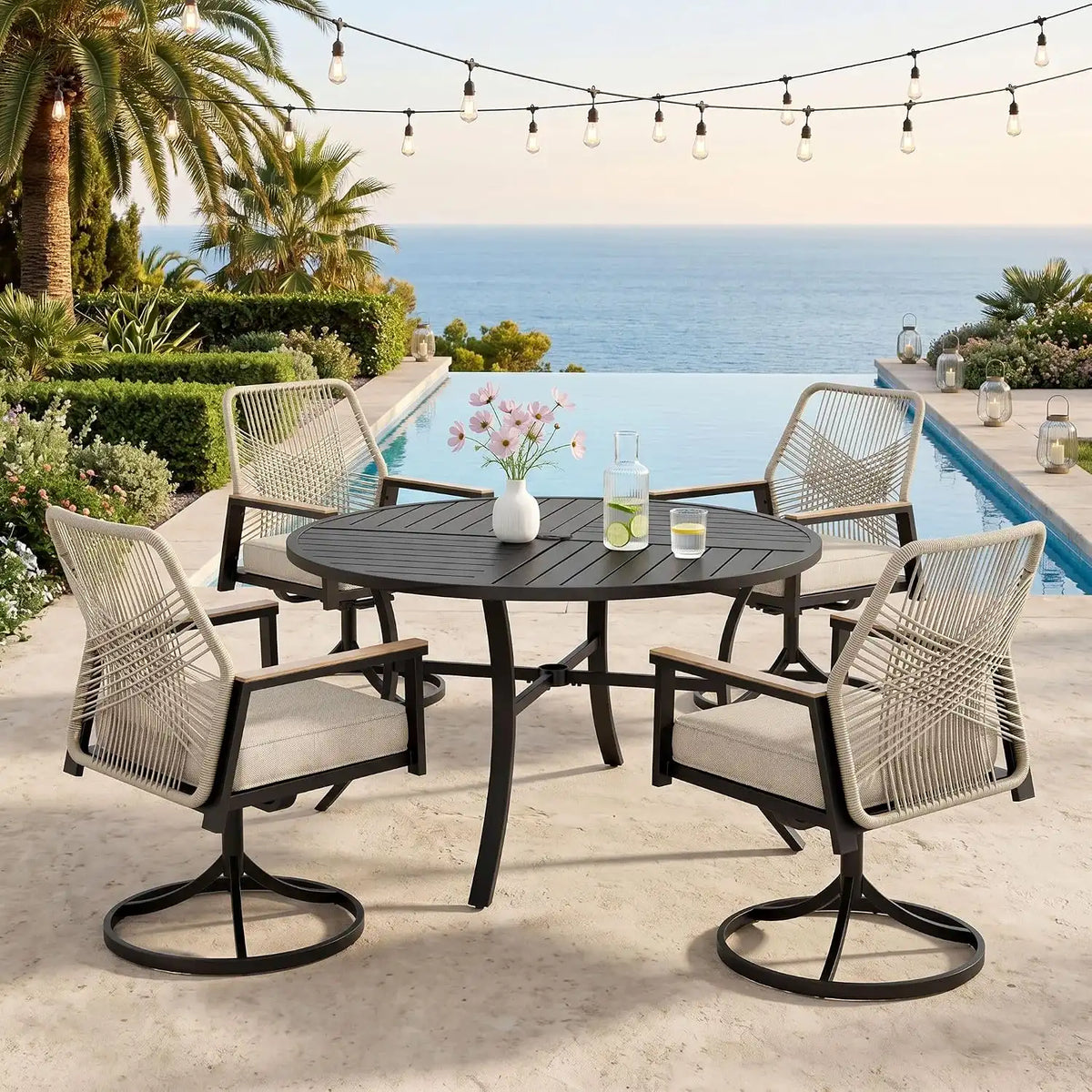SUNSHINE VALLEY 5pc Patio Dining Set, 42" Round Table & 4 Swivel Chairs
