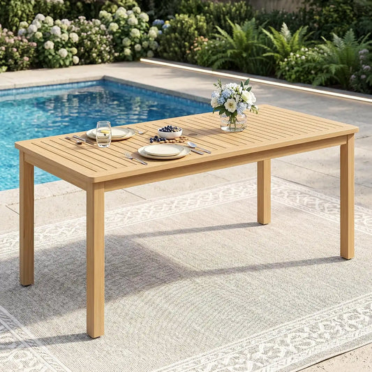 Wisteria Lane Acacia Outdoor Dining Table, 68"×32" Patio Dining Table with Umbrella Hole, All-Weather Solid Wood Outdoor Patio Table for Garden, Poolside, Deck, Lawn