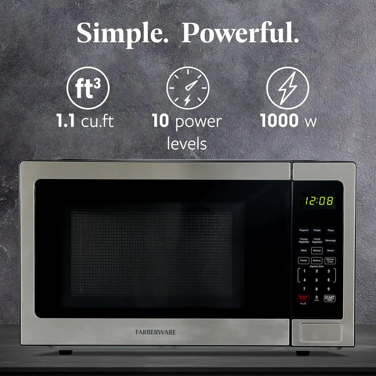 Farberware Stainless Steel Microwave Oven 1.1 Cu. Ft. 1000 Watts Countertop