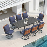 Grand patio 9-Pc Outdoor Swivel Dining Set, 8 Blue Chairs + Table, Black