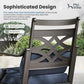 PHI VILLA Outdoor Dining Set with Umbrella for 4, 42" Metal Round Table & Wrought Iron Swivel Chairs, Patio Furniture with Blue Cushions & Pillows for Deck, Porch