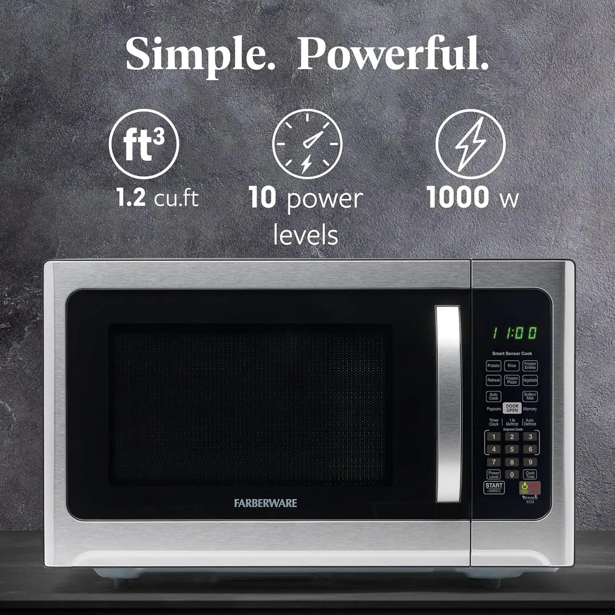 Farberware Countertop Microwave Oven 1.2 cu.ft. 1000 Watts Stainless Steel