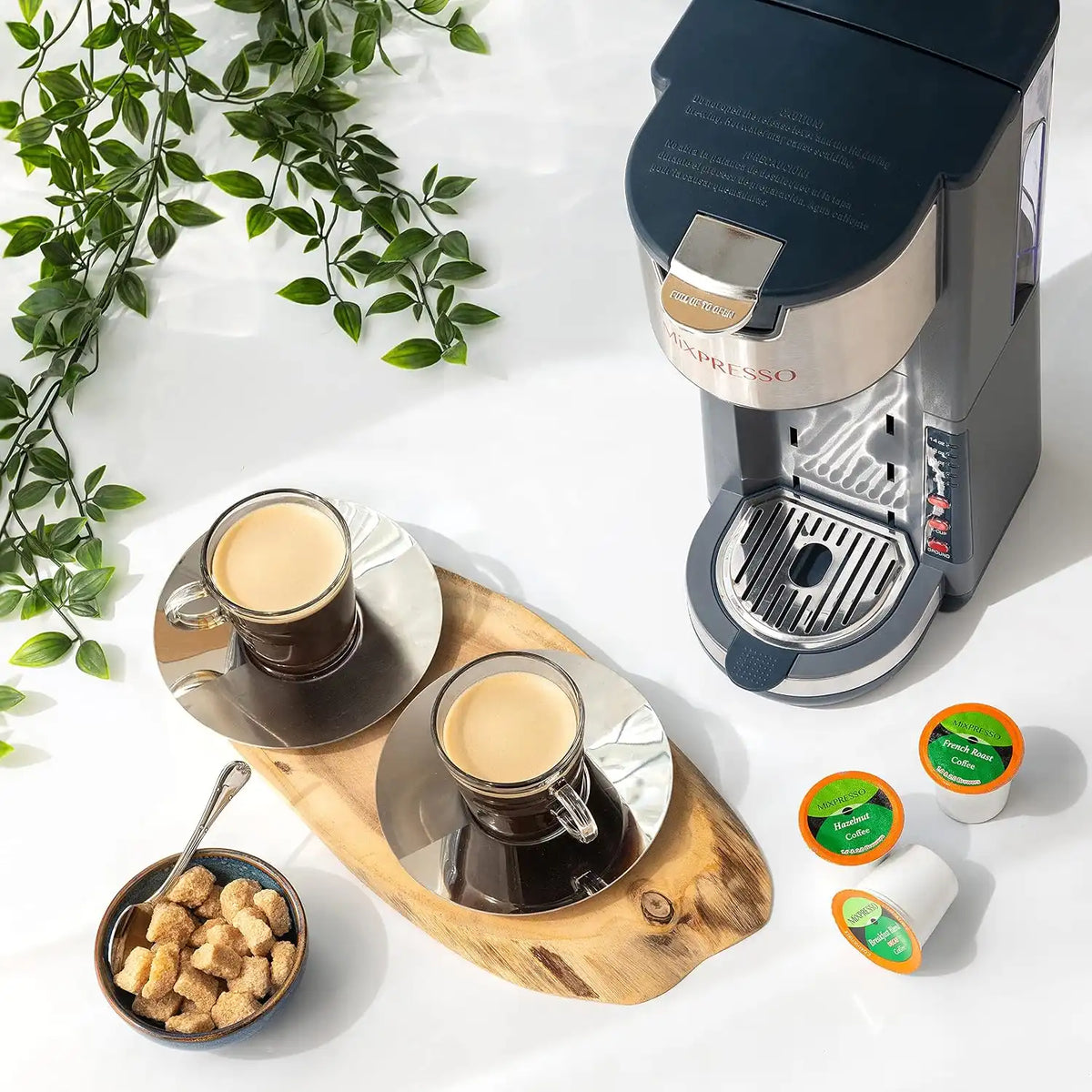 Mixpresso Gray Single Serve Coffee Brewer K-Cup Pods Compatible & Ground