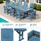 SERWALL 9Pcs HDPE Outdoor Dining Set w/6 Armless, 2 Armchairs for 8,Blue