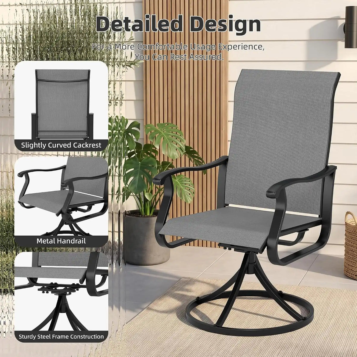 SUNCROWN 7-Piece Outdoor Patio Dining Set, All Weather Round Metal Table & 6 Dark Gray Swivel Textilene Mesh Chairs, Weather Resistant Patio Furniture for Deck Lawn Garden Backyard Poolside