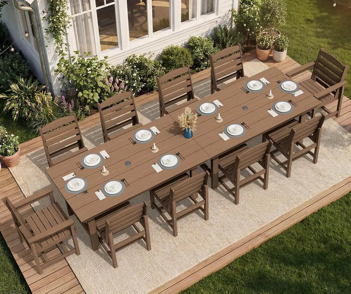 SERWALL Armless Outdoor Dining Set, Patio Dining Set for 6, Brown