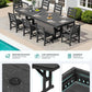 SERWALL 9Pcs HDPE Outdoor Dining Set w/6 Armless, 2 Armchairs for 8,Black