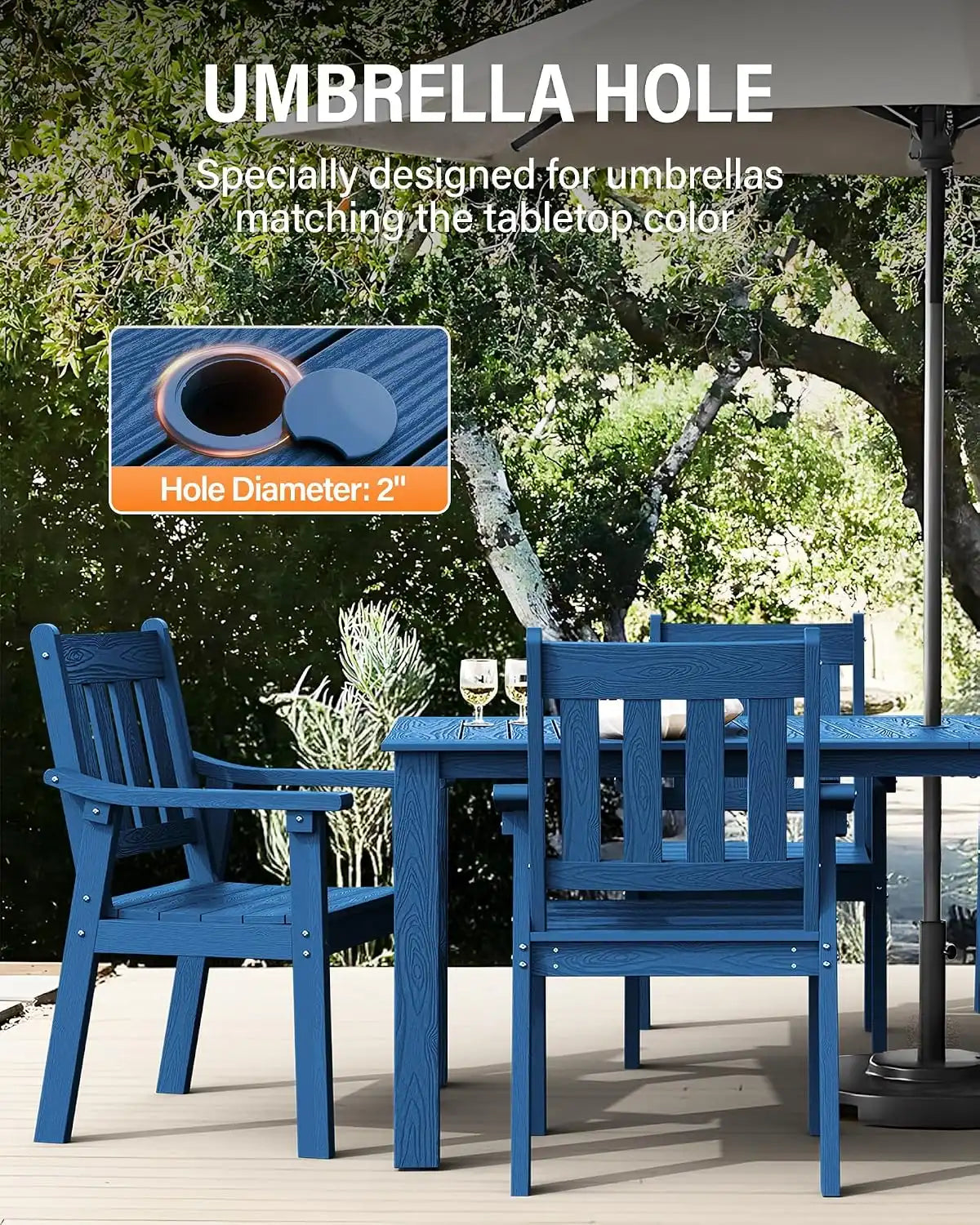 YEFU Outdoor Dining Set for 8, All-Weather HIPS, Metal Aluminum Frame, Blue
