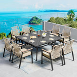 SUNSHINE VALLEY 9pc Patio Dining Set, 57.5" Square Table & 8 Rattan Chairs