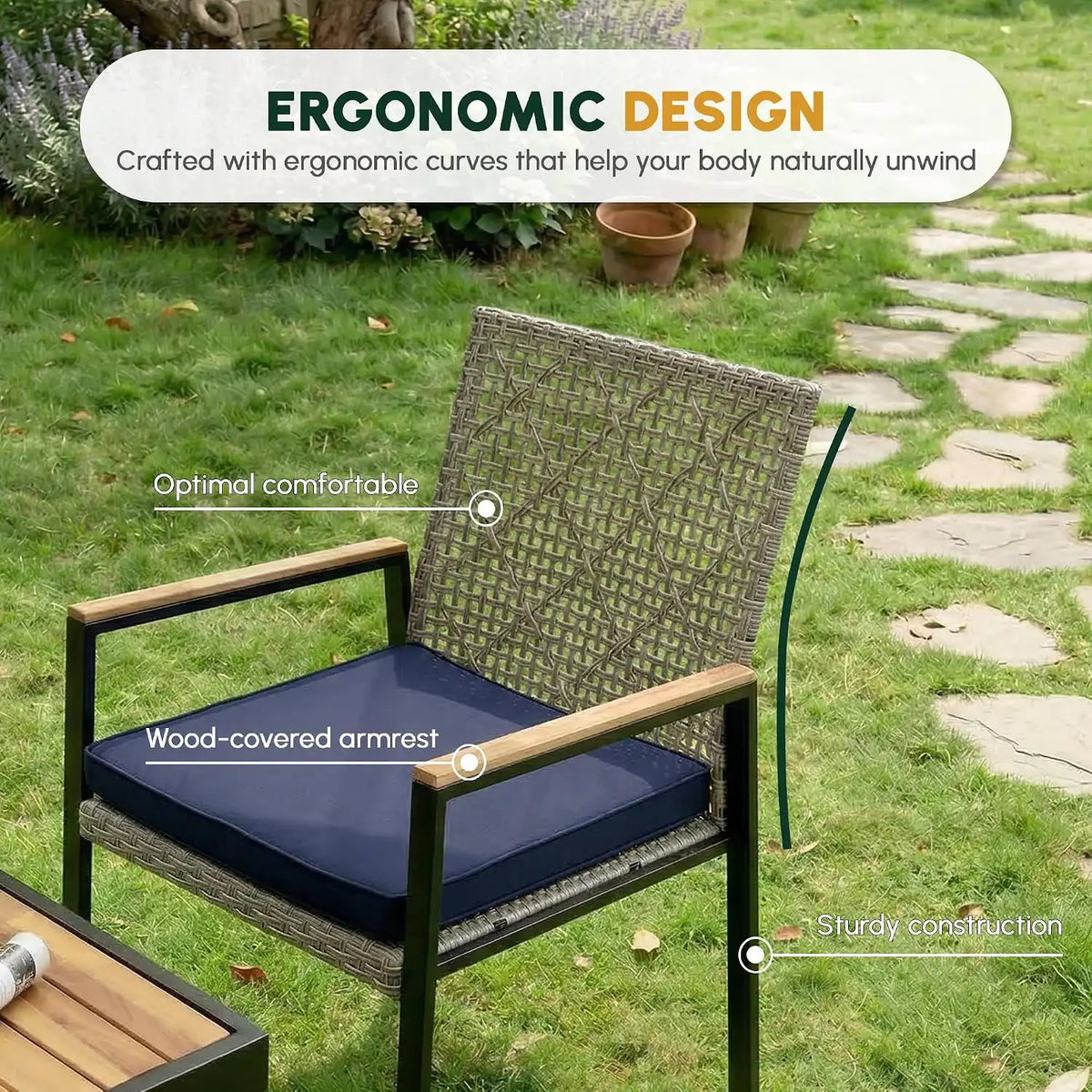 5 PCS Acacia Wood Patio Dining Set, Grey & Blue