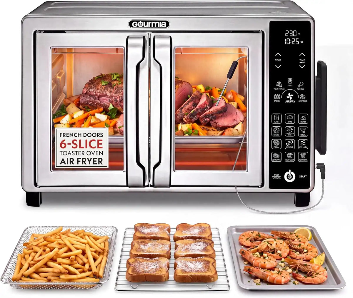 Gourmia Toaster Oven - 6-Slice Capacity, Temperature Probe, Stainless Steel