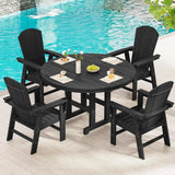SERWALL 5-Piece Patio Dining Set, 45" Table & 4 Adirondack Chairs, Black