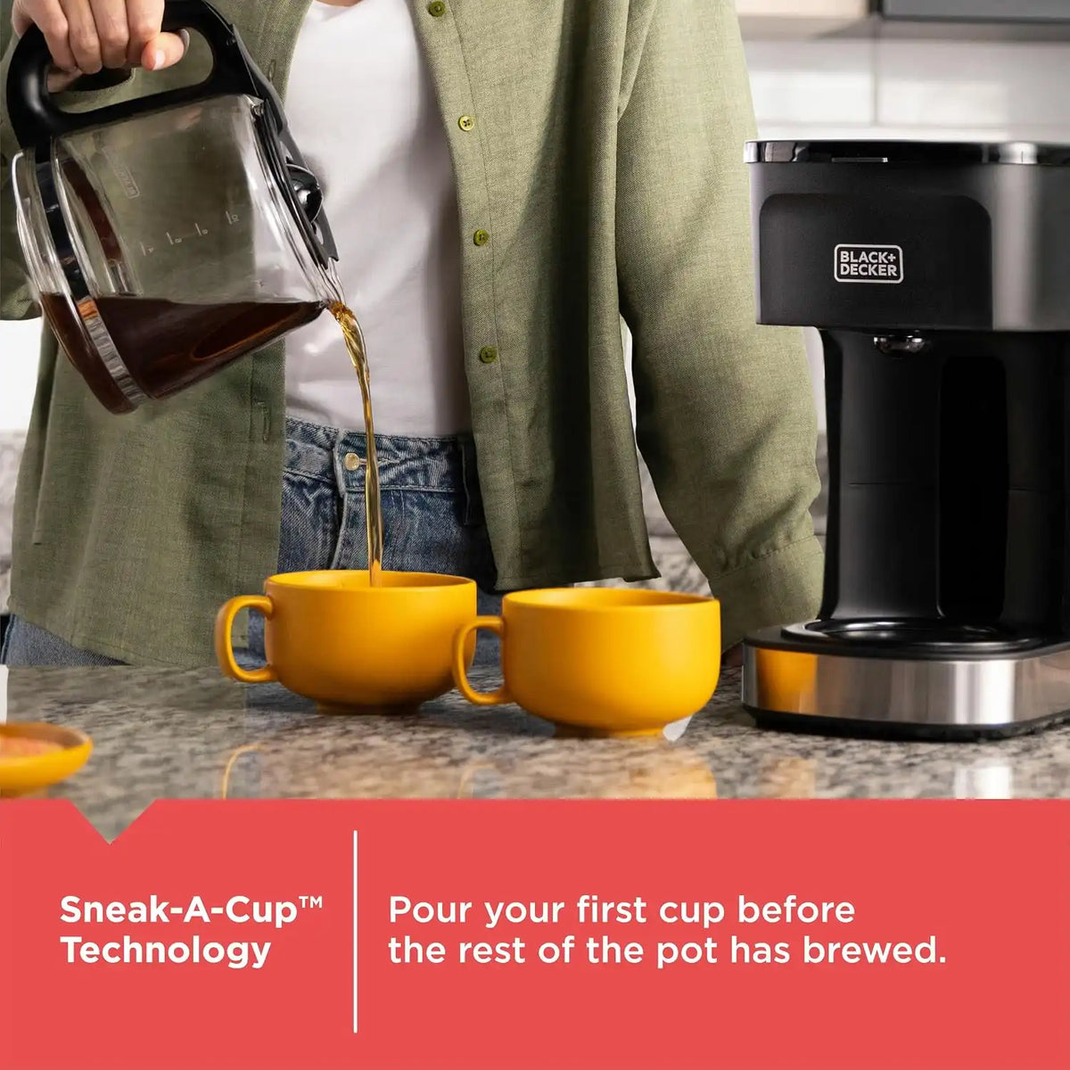 BLACK+DECKER CAFÉCRAFT 12-Cup Coffee Maker, One-Switch Drip Coffeemaker with Vortex Showerhead Technology, Sneak-A-Cup, Keep Warm Function, Stainless Steel