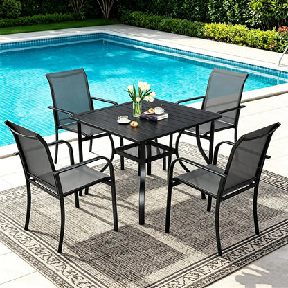 SUNCROWN 5-Piece Outdoor Dining Set, Patio Furniture Set with 4 x Textilene Dinning Chairs and 1 Steel Slat Metal Bistro Table for Garden Deck Lawn Backyard, Grey