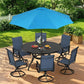 SUNCROWN 8-Piece Outdoor Dining Set, All Weather Patio Furniture Sets with 6 Dark Blue Swivel Textilene Mesh Chairs & Round Metal Table & 1 Light Blue 9Ft Umbrella for Deck Garden Backyard Poolside