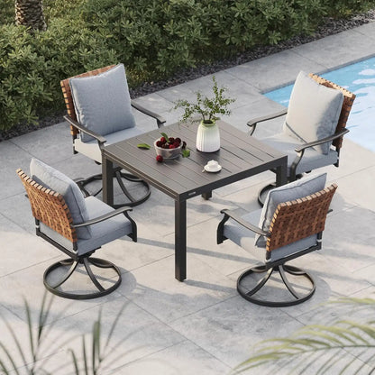 Grand patio 5-Pc Outdoor Swivel Dining Set, 4 Gray Chairs + Table, Black