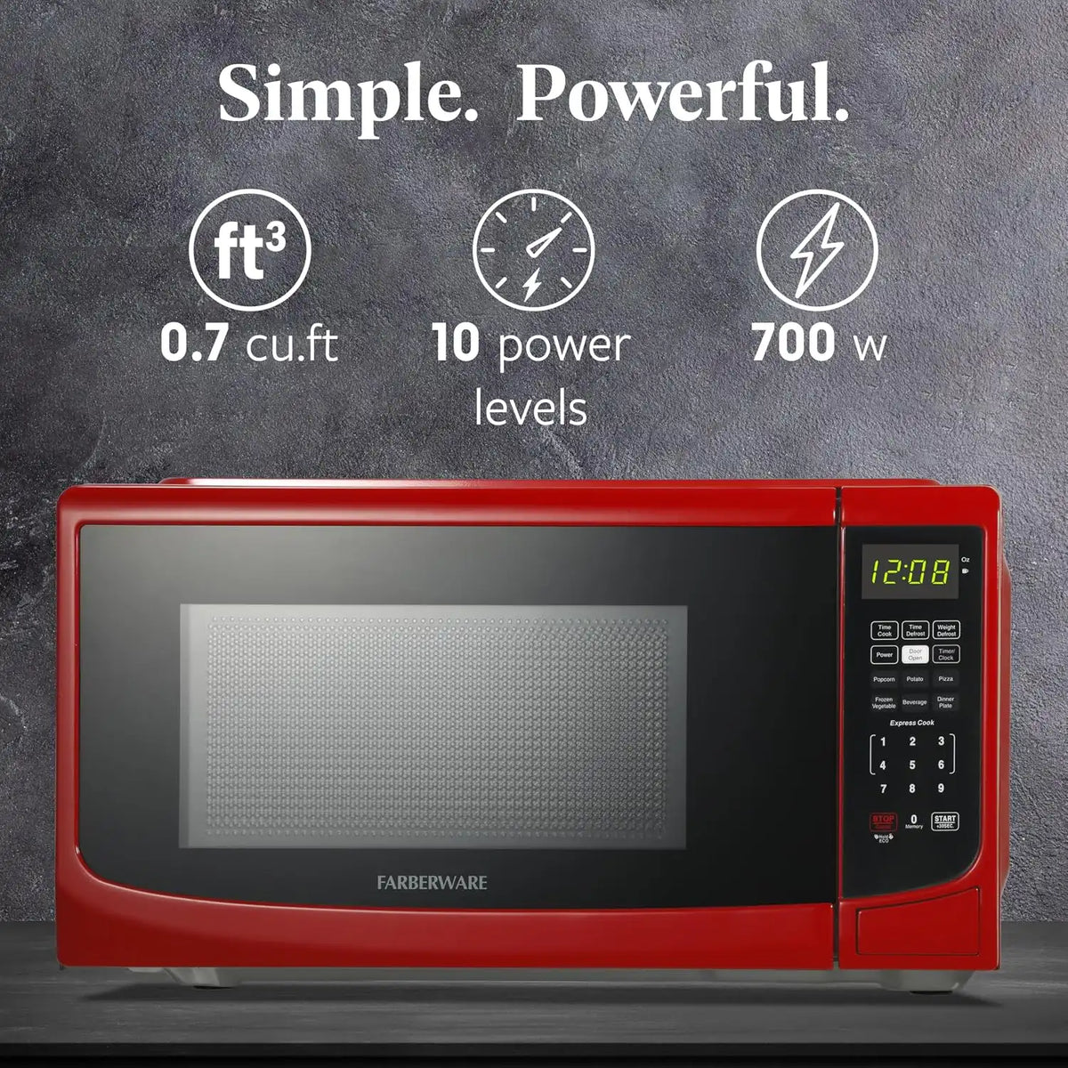 Farberware Countertop Microwave Oven, 0.7 cu. ft., 700 Watts, Red