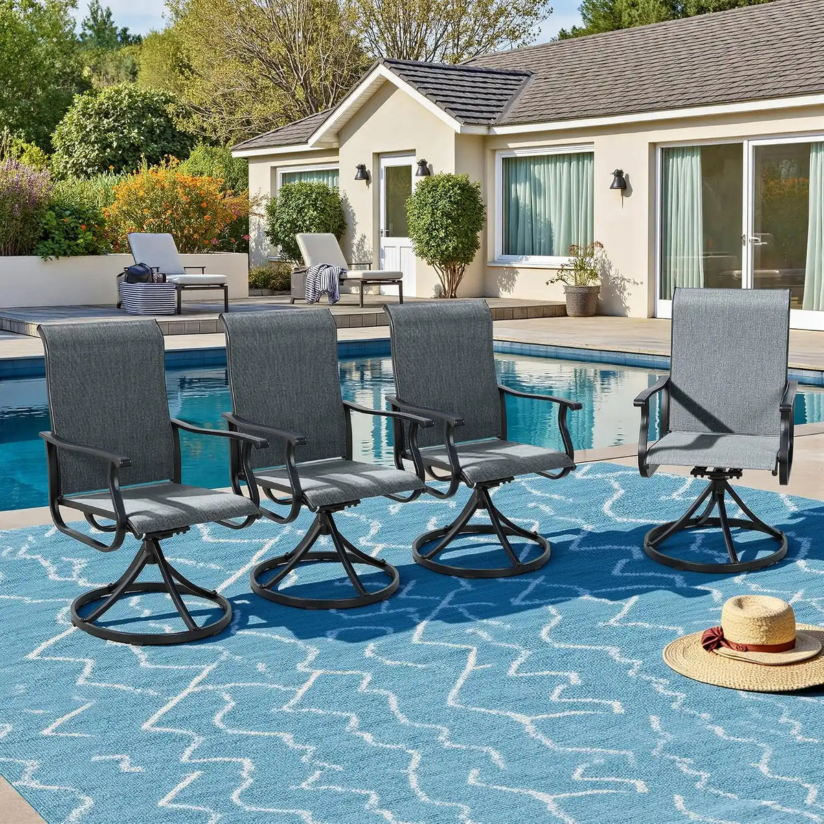 SUNCROWN Patio Swivel Rocker Dining Chairs Set of 4, All Weather High Back Textilene Outdoor Chairs with Sturdy Metal Frame, Swivel Rocking Patio Chairs for Backyard Lawn Garden Porch Deck, Dark Grey