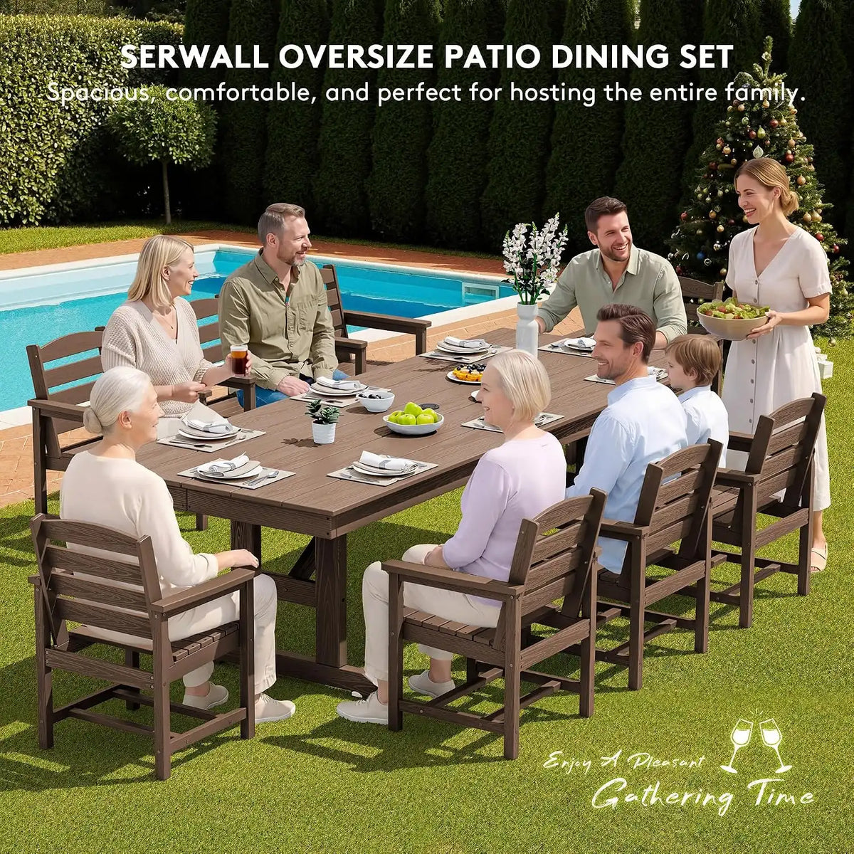 SERWALL Patio HDPE Dining Chairs Set of 2, Brown