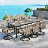 SUNSHINE VALLEY 9pc Patio Dining Set, 83" Metal Table & 8 Swivel Chairs