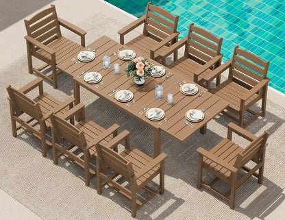 SERWALL HDPE and Aluminum Outdoor Dining Set for 8, Brown