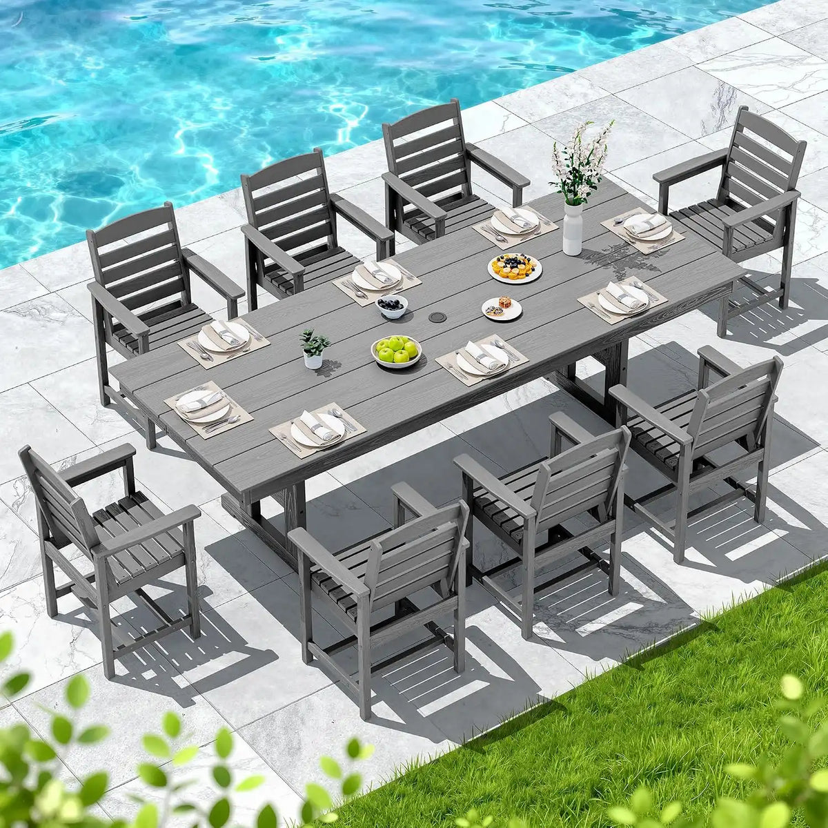 SERWALL Patio HDPE Dining Chairs Set of 2 with Arms, Grey