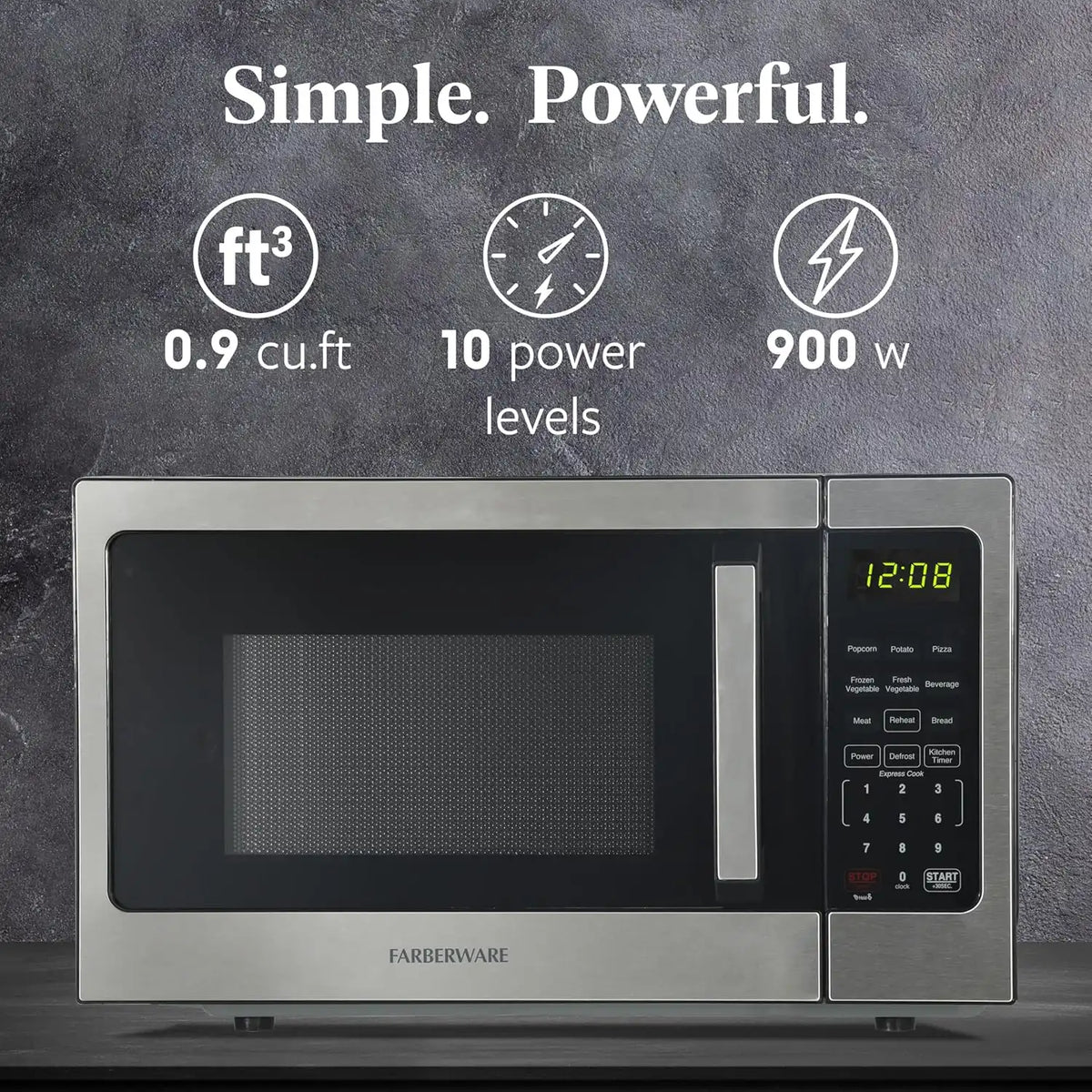 Farberware Stainless Steel Microwave Oven 0.9 cu. ft. 900 Watts, Countertop