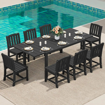 SERWALL Outdoor Dining Table and Chairs for 8, Black