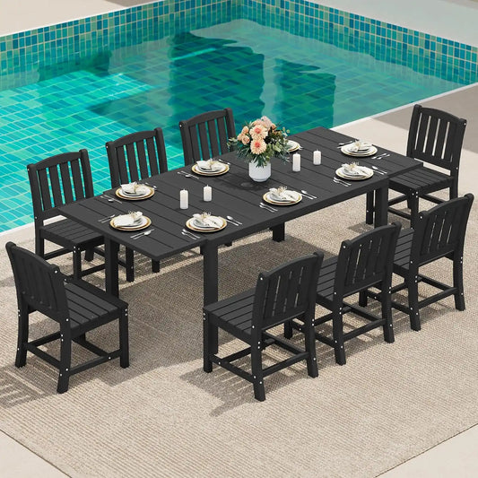 SERWALL Outdoor Dining Table and Chairs for 8, Black