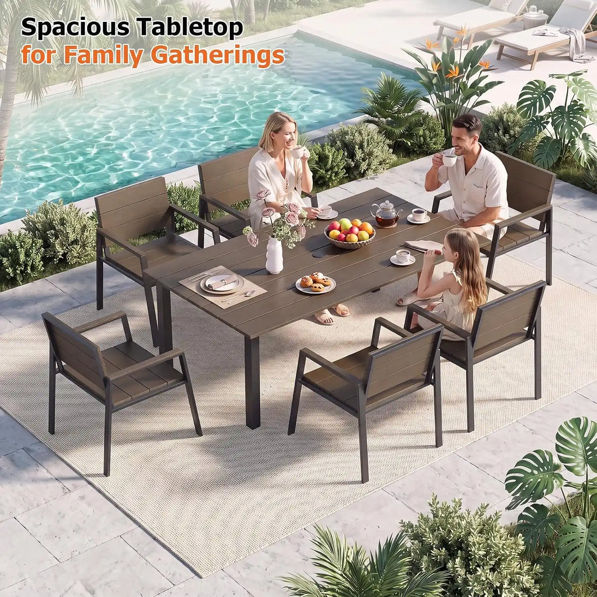 LazySunsets Outdoor Dining Set with Umbrella Hole (Charcoal, 7 Piece)