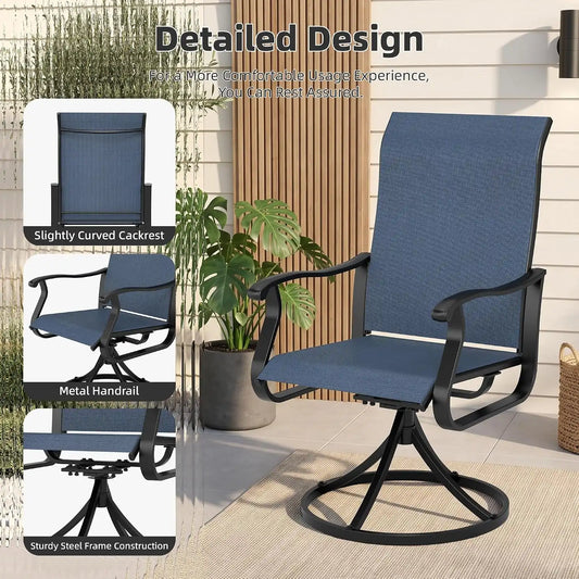 SUNCROWN 6-Piece Outdoor Dining Set, All Weather Patio Furniture Sets with 4 Dark Blue Swivel Textilene Mesh Chairs & Round Metal Table & 1 Brown 9Ft Umbrella for Deck Garden Backyard Poolside