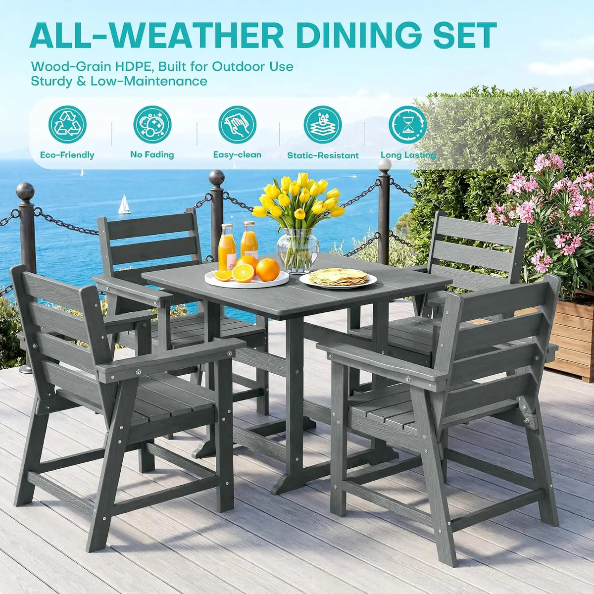 HDPE Outdoor Dining Set, Patio Dining Set of 8, Gray