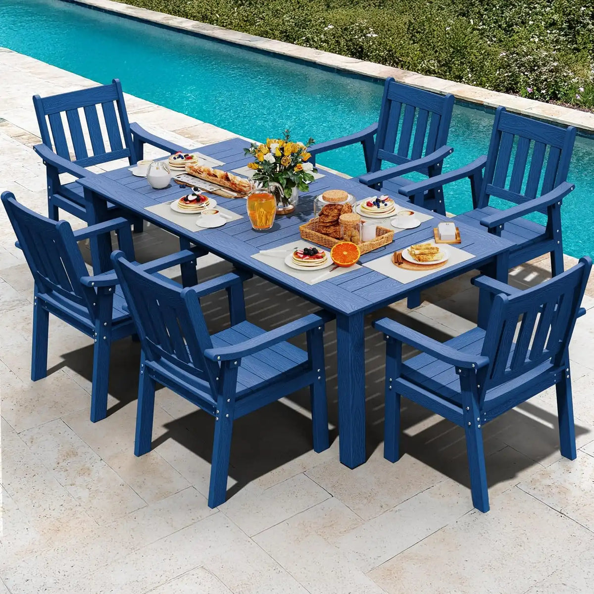 YEFU Patio Dining Chairs Set of 6, Weather Resistant HIPS, Blue
