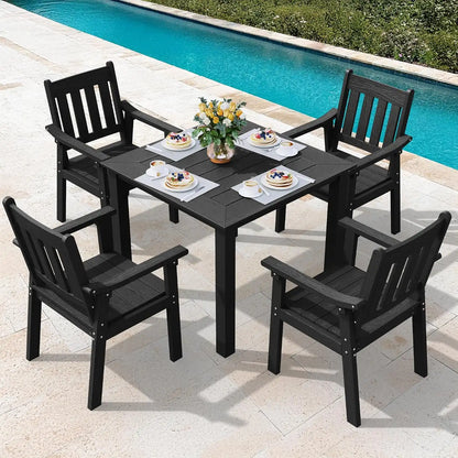 YEFU Patio Table Set for 4, All-Weather HIPS, Metal Aluminum Frame, Black