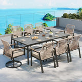 SUNSHINE VALLEY 9pc Patio Dining Set, 83" Metal Table & 8 Rattan Chairs