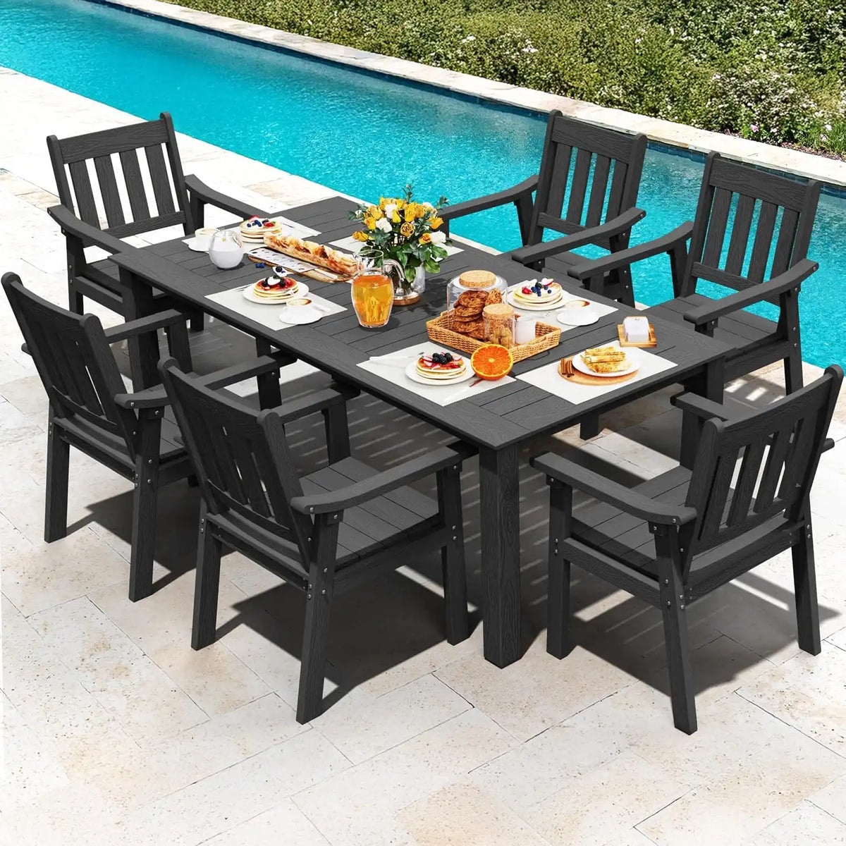 YEFU Patio Dining Chairs Set of 6, Weather Resistant HIPS, Black