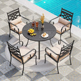 PHI VILLA Patio Dining Set, Round Metal Table