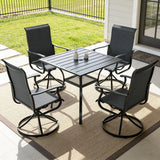 SUNCROWN 5-Piece Outdoor Patio Dining Set, All Weather Square Metal Table & 4 Black Swivel Textilene Mesh Chairs, Weather Resistant Patio Furniture for Deck Lawn Garden Backyard Poolside