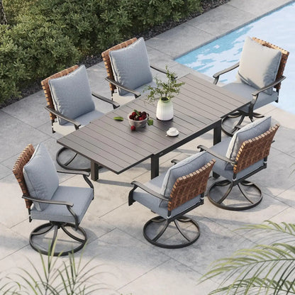 Grand patio 7-Pc Outdoor Swivel Dining Set, 6 Gray Chairs + Table, Black