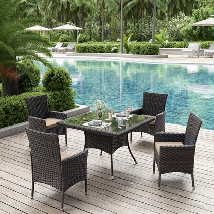 5Pcs Patio Dining Set All-Weather Wicker Outdoor Table and Chairs Set