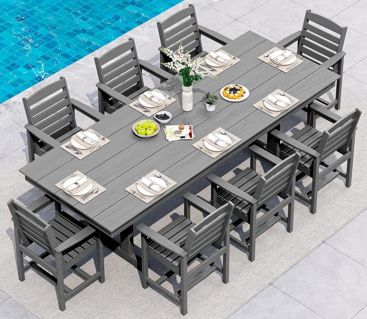 SERWALL Patio HDPE Dining Chairs Set of 2 with Arms, Grey