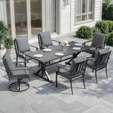 ALAULM 7-Piece Patio Dining Set,Outdoor Metal Dining Set with 2 Swivel Chairs & Rectangle Table with 1.5 Umbrella Hole, Patio Dining Table and Chairs for Backyard,Grey