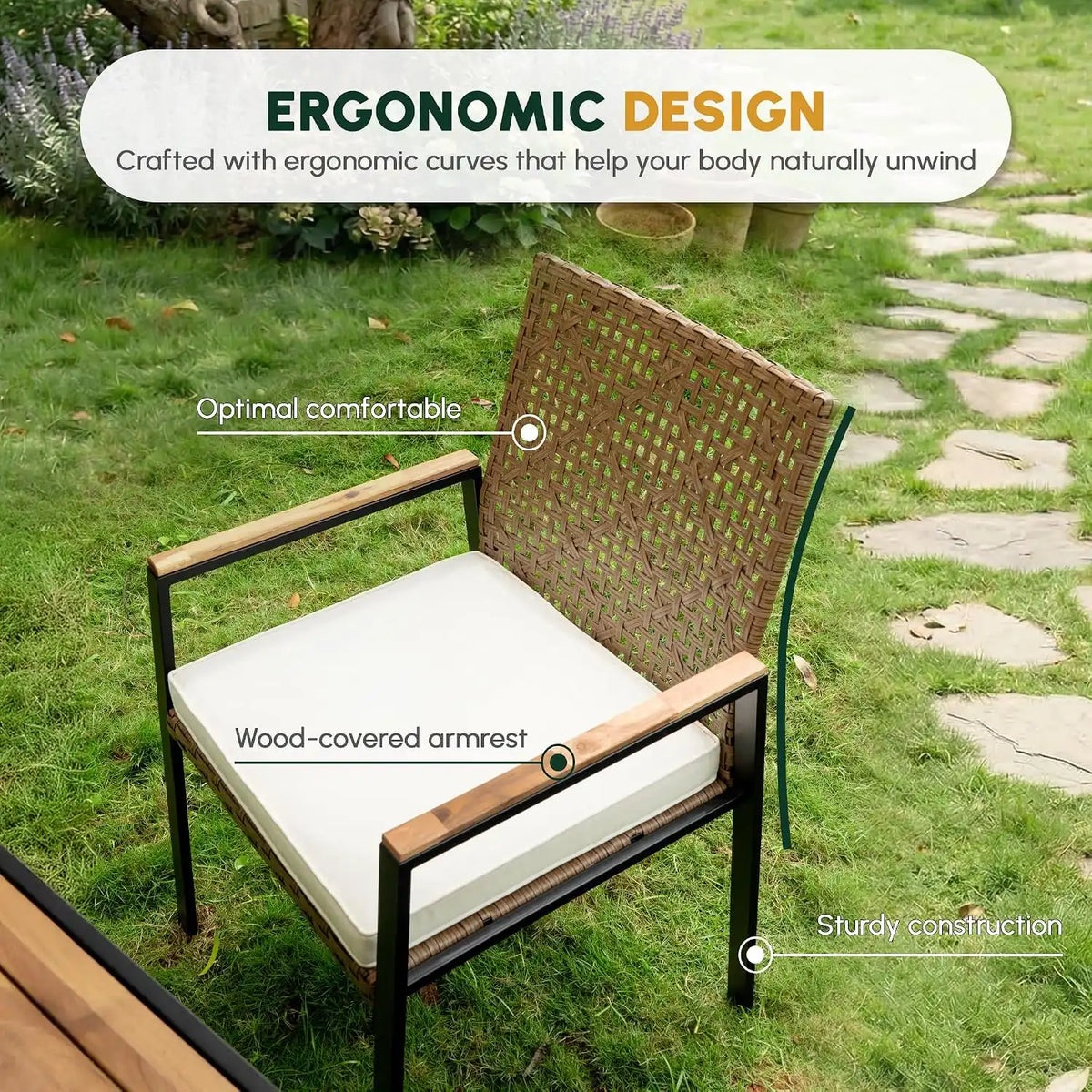 5 PCS Acacia Wood Patio Dining Set, Yellow & White