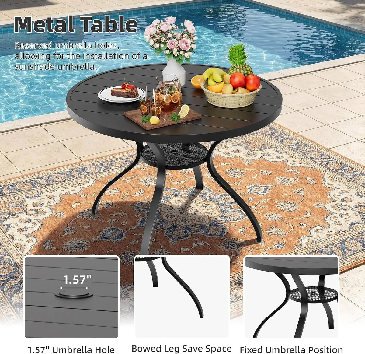 SUNCROWN 6-Piece Outdoor Dining Set, All Weather Patio Furniture Sets with 4 Dark Blue Swivel Textilene Mesh Chairs & Round Metal Table & 1 Light Blue 9Ft Umbrella for Deck Garden Backyard Poolside